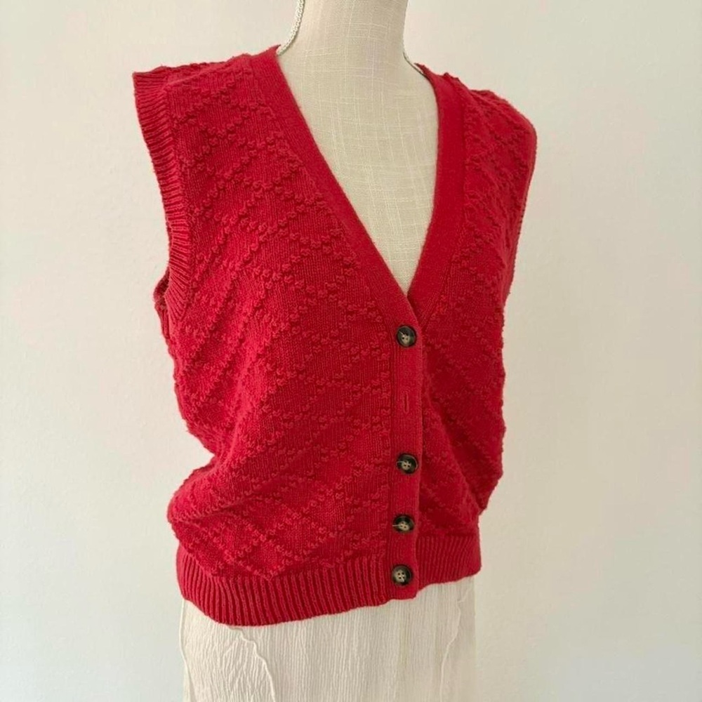 Red Knit Button-Front Sweater Vest